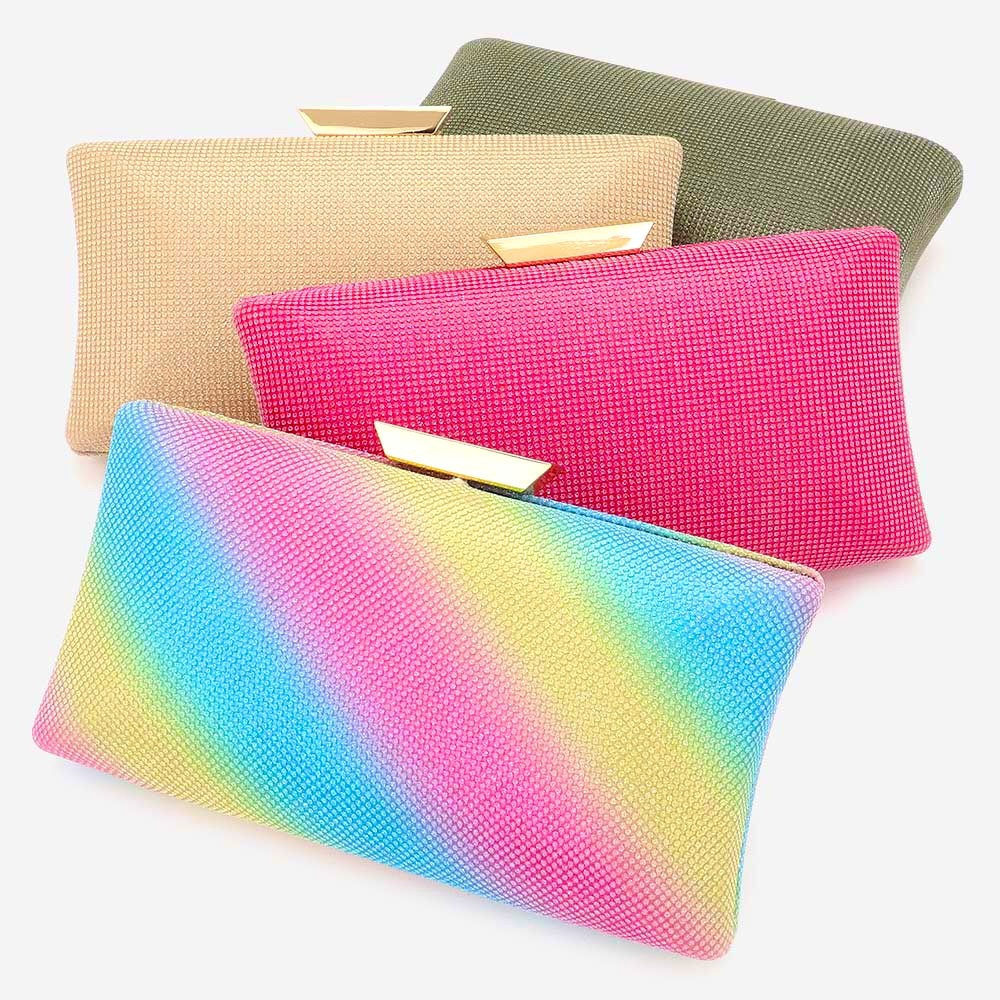 Beautiful Gold Glittered Rectangle Evening Clutch Bag